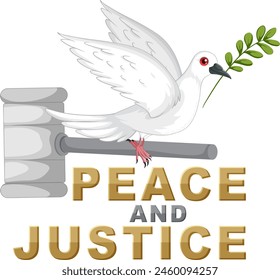 White dove with olive branch and justice symbols