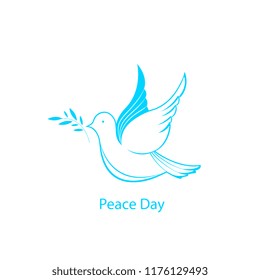 White dove with an olive branch. National Day of Peace.