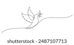 white dove with olive branch one line drawing continuous vector illustration peace and freedom concept