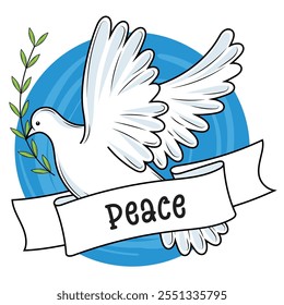 White dove with olive branch and ribbon, Vector