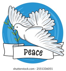 White dove with olive branch and ribbon, Vector