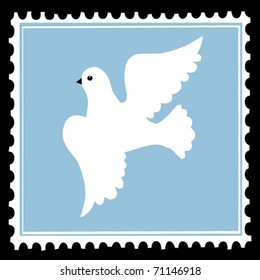 white dove on blue postage stamps. vector