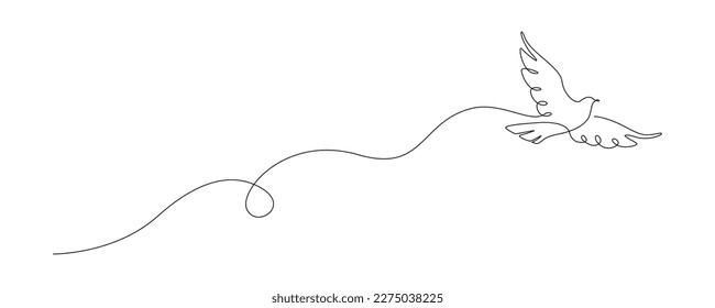 White dove in one continuous line drawing. Bird symbol of peace and freedom in simple linear style. Concept for national labor movement icon. Editable stroke. Doodle outline vector illustration