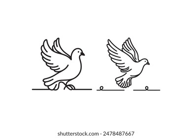White dove in one continuous line drawing. Bird symbol of peace and freedom in simple linear style. Concept for national labor movement icon. Editable stroke. Doodle outline vector illustration