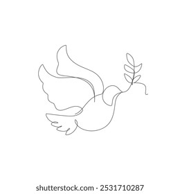 Paloma blanca en un dibujo de línea continua. Símbolo de pájaro de paz y libertad en estilo lineal simple. Concepto para el icono del movimiento obrero nacional. Trazo editable. Ilustración vectorial de contorno de Doodle