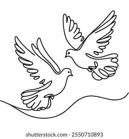 White dove in one continuous line drawing. Bird symbol of peace and freedom in simple linear style. Concept for national labor movement icon. Editable stroke. Doodle outline vector illustration