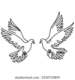 White dove in one continuous line drawing. Bird symbol of peace and freedom in simple linear style. Concept for national labor movement icon. Editable stroke. Doodle outline vector illustration