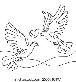 White dove in one continuous line drawing. Bird symbol of peace and freedom in simple linear style. Concept for national labor movement icon. Editable stroke. Doodle outline vector illustration