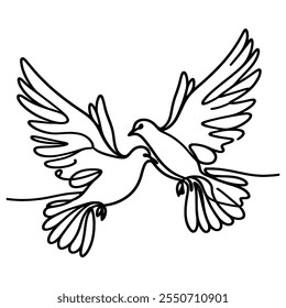 White dove in one continuous line drawing. Bird symbol of peace and freedom in simple linear style. Concept for national labor movement icon. Editable stroke. Doodle outline vector illustration