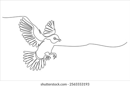 White dove in one continuous line drawing. Bird symbol of peace and freedom in simple linear style. Concept for national labor movement icon. Editable stroke. Doodle outline vector illustration