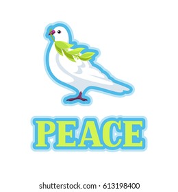 White dove of peace bears olive branch.