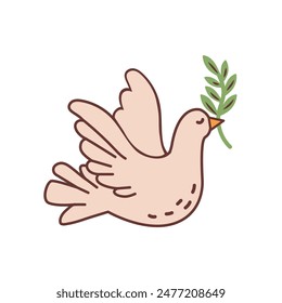 white dove of peace with branch in beak isolated