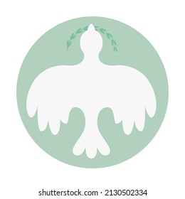 A white dove of peace with a green branch. A call for the peaceful resolution of conflicts.