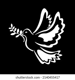 
white dove of peace on black background