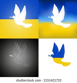 White dove of Peace. Save Ukraine, no war. Vector illustration, flat design
