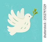 White dove of peace with a twig. Vector illustration