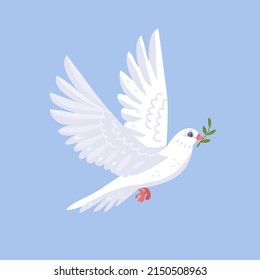 White dove of peace with a twig. Vector illustration