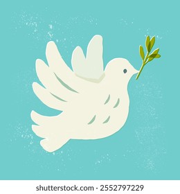 White dove of peace with a twig. Vector illustration