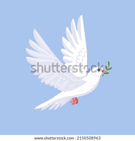 White dove of peace with a twig. Vector illustration