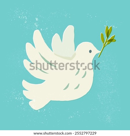 White dove of peace with a twig. Vector illustration