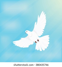 White dove soars in space design flat illustration