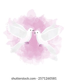 White Dove Valentine Day Animal Symbol of Love Postcard Watercolor Vector Illustration