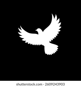 White dove, a vector silhouette with wings, flying as a symbol of peace and freedom