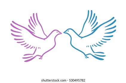 White Doves as concept Love or Peace. Abstract vector illustration