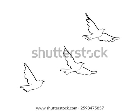 White doves of hand drawn line art style. Coquette cute element for Birthday and Valentine day invitations templates. Doodle crayon vector illustration