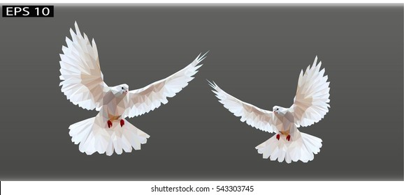 white doves on a gray background, Polygonal Mosaic Background, Vector illustration, Business Design Templates,Low Poly white doves flying