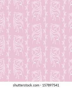 white doves on pink background -seamless