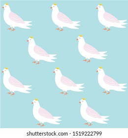 White Doves. pattern, blue background.