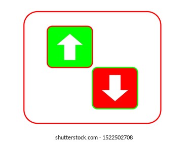 white up and dow arrows on red and green square isolate on white background