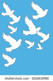 White dowes, symbol of peace and freedom, flying towards the sky