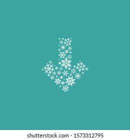 white down arrow made of snowflakes. Vector icon isolated on blue background. Continue icon.  load or download sign. Christmas arrow. New Year Holiday clipart