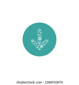 white down arrow made of snowflakes and stars in blue circle. Vector icon isolated on white background. Continue icon.  load or download sign. Christmas arrow. New Year Holiday clipart