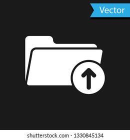 White Download arrow with folder icon isolated on black background. Vector Illustration
