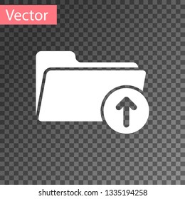 White Download arrow with folder icon isolated on transparent background. Vector Illustration