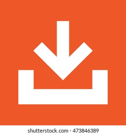 White download button vector icon. Orange background