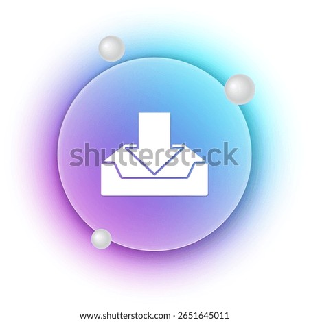 White Download inbox icon isolated on white background. Blue and purple gradient circle background. Vector