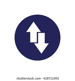 White download upload icon vector. Blue circle. Blue button