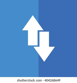 White download upload vector icon. Blue background