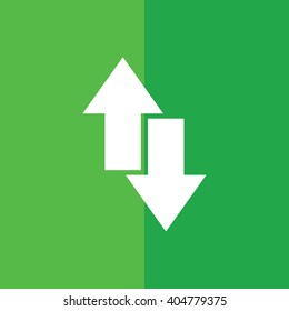 White download upload vector icon. Green background
