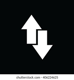 White download upload vector icon. Black background