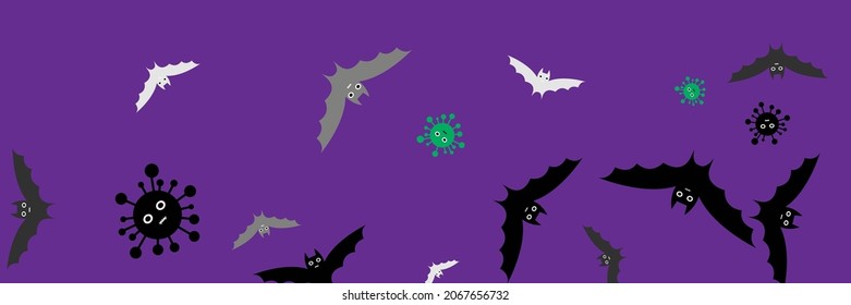 White Dracula Vampire Gray Virus Mysteriöse Halloween Illustration. Impfängste Party Corona Spooky Hintergrund. Purple Covid Gesichter Angst schwarze Fledermäuse. Creepy Horror Cartoon Funny Gothic Design Pic.