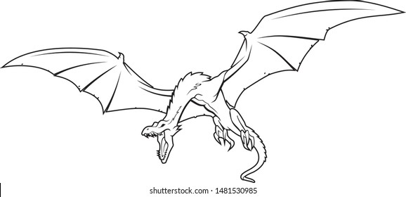 White Dragon Flying Line Art Stock Vector (Royalty Free) 1481530985 ...