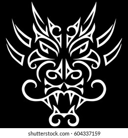 White dragon head stylized Maori face tattoo. Isolated on background. Vector