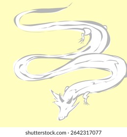 A white dragon with a long winding body, appearing elegant against a pale yellow background.