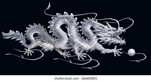 White Dragon moving horizontally on a black background 