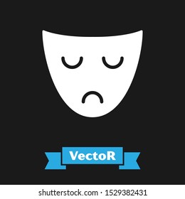 White Drama theatrical mask icon isolated on black background.  Vector Illustration
